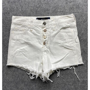 Hollister Shorts Womens 0 24 White High Rise Short-Short Distressed Denim Cutoff